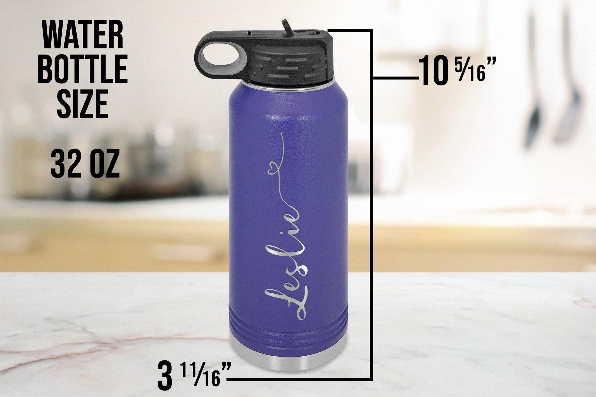 Personalized Water Bottle w/Straw Lid, 32 oz  Custom Stainless Steel  Sports Water Bottle w/Name and Text - Perfect Gift - Rotating Handle